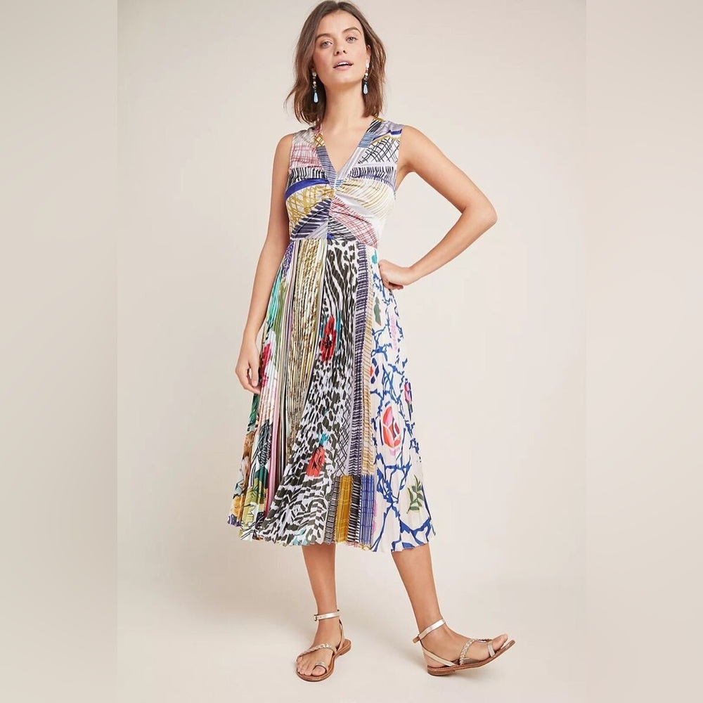 Anthropologie Geisha Designs Jacinta Pleated Multicolor Dress - Picture 2 of 14